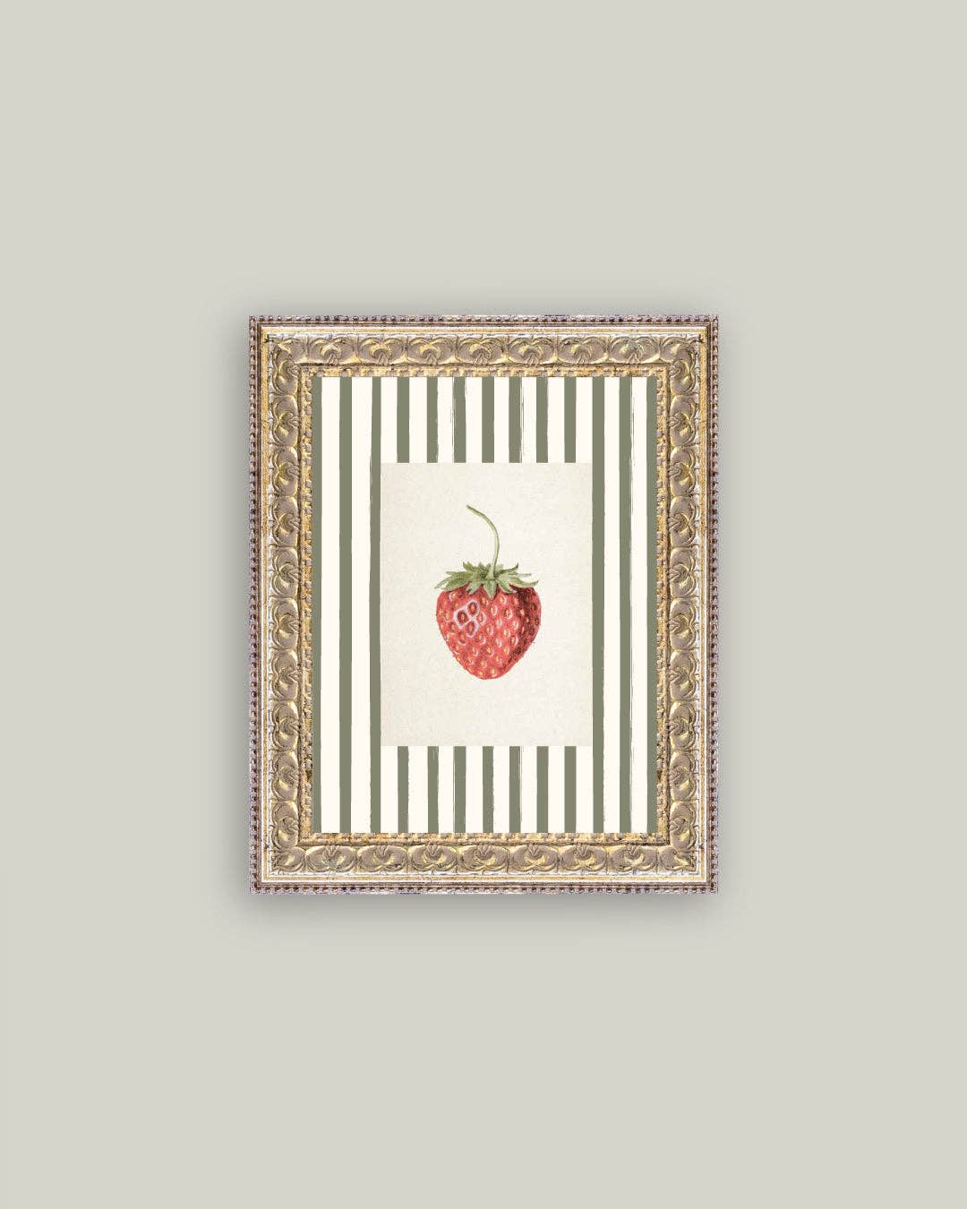 Strawberries on Stripes Framed Antique Art