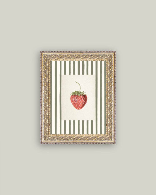 Strawberries on Stripes Framed Antique Art