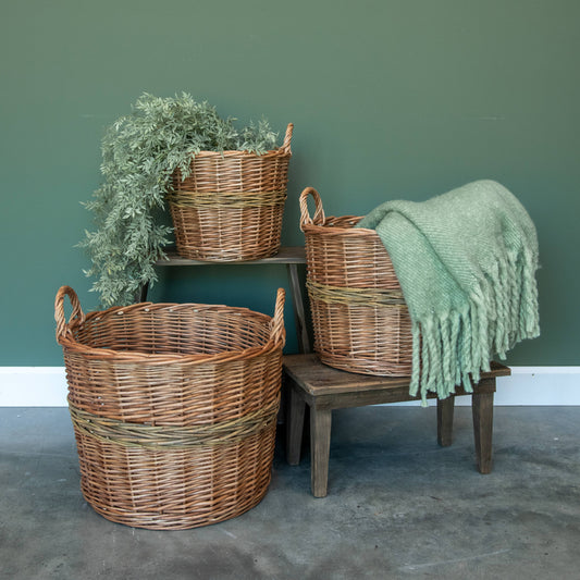 Woven Green Stripe Basket