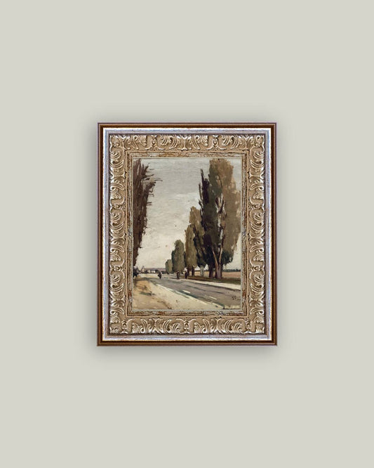 European Tree Lane Framed Antique Art