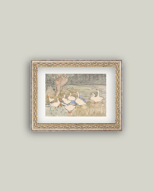 Spring Geese Framed Antique Art