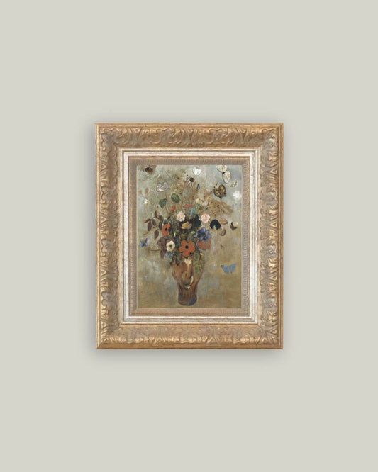 Flower Butterfly Vase Framed Antique Art