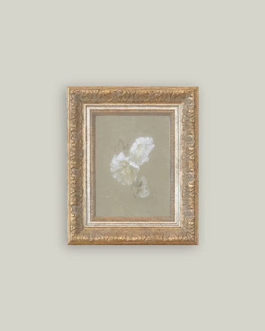 Sage and White Flowers Framed Antique Art