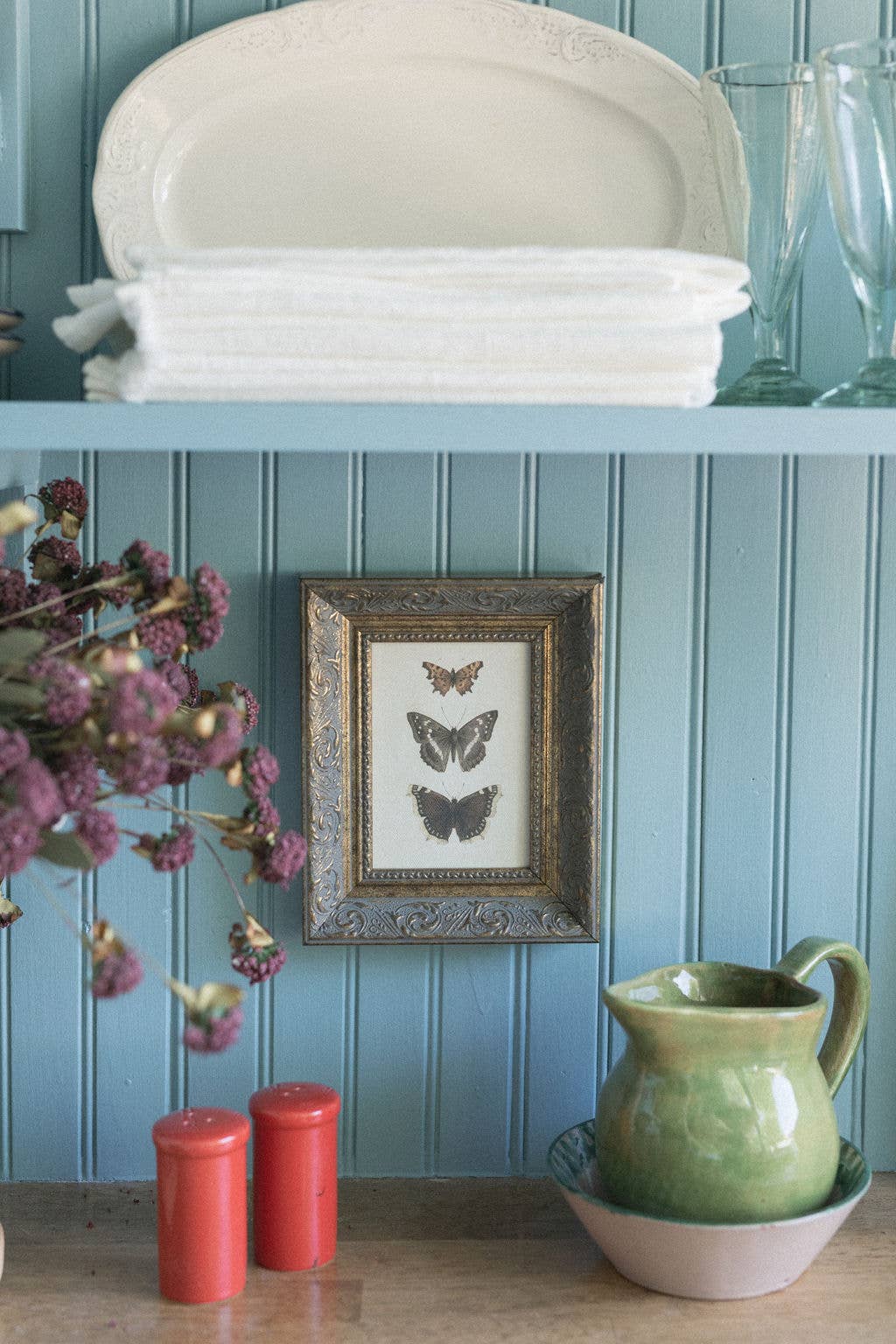 Three Butterflies Framed Antique Art