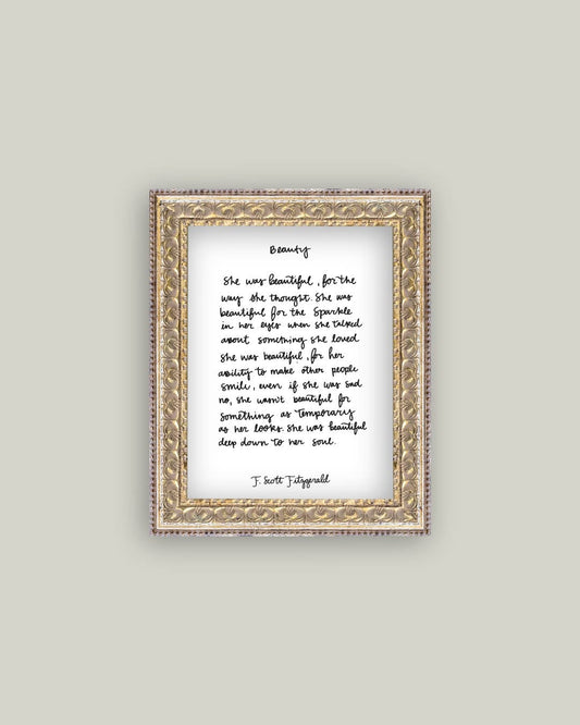 Beauty Script Framed Antique Print